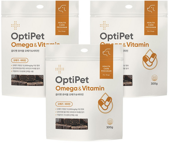 옵티펫 강아지 츄어블 영양제, 60정, 오메가3, 3개