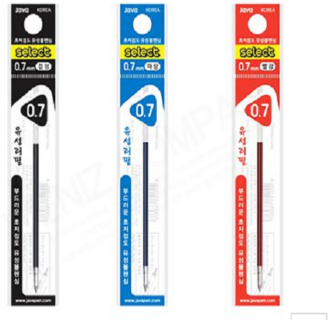 자바 제트3볼 0.7mm 셀렉트 리필심, 3개, 검정