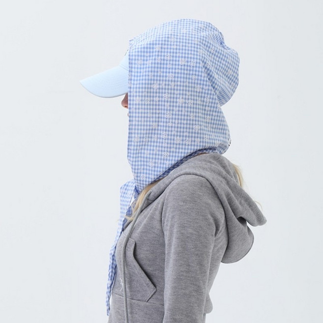 느와드코코 초경량 여름 체크 뒷목 햇빛 가리개 골프 두건 후드