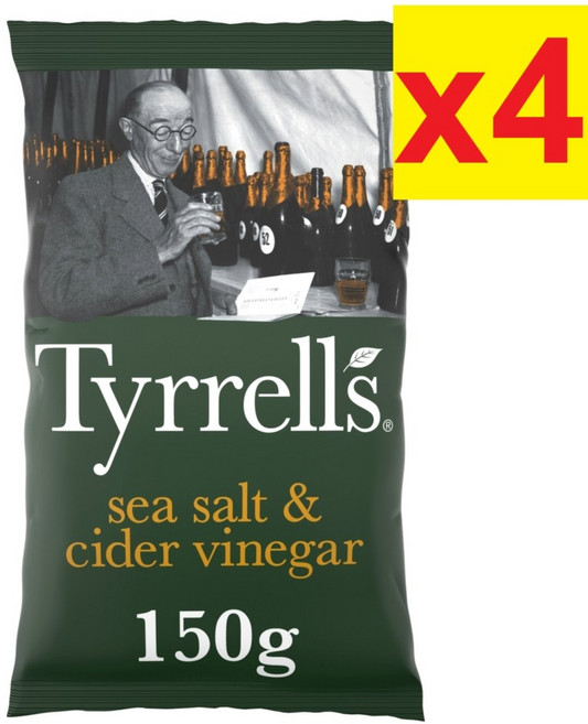 150g 4팩 티렐스 씨 솔트 앤 사이더 비네가 감자칩 Tyrrells Sea Salt & Cider Vinegar Sharing Crisps, 4개