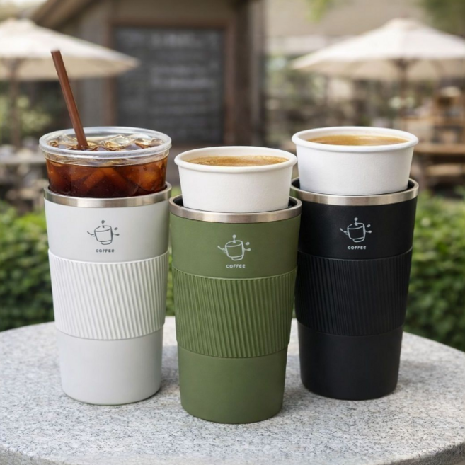 롬앤룸 6시간 보냉 보온 차량용 컵홀더 텀블러 거치대, 카키, 1개