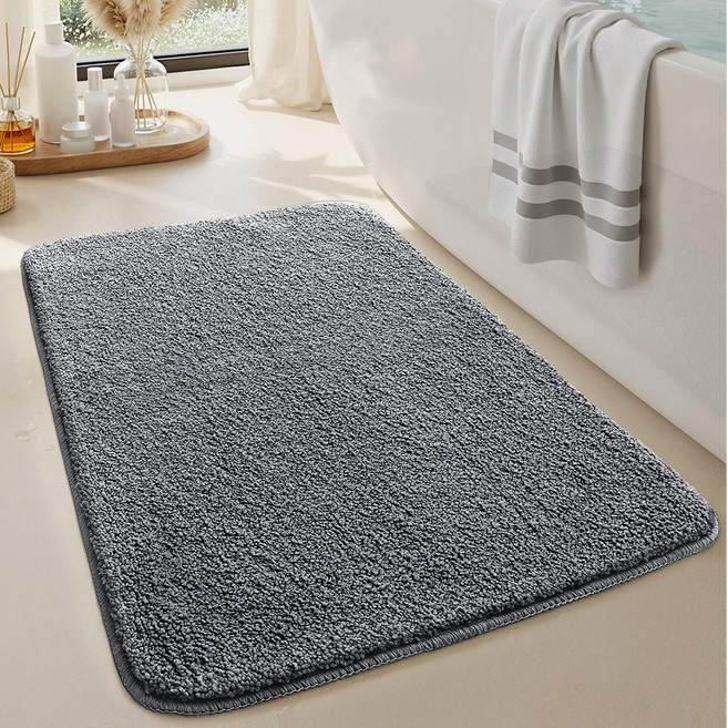 DEXI 부드러운 도톰 극세사 욕실 화장실 현관 미끄럼방지 논슬립 프리미엄 욕실 발매트 침대 귀여운, 그레이, 2개입
