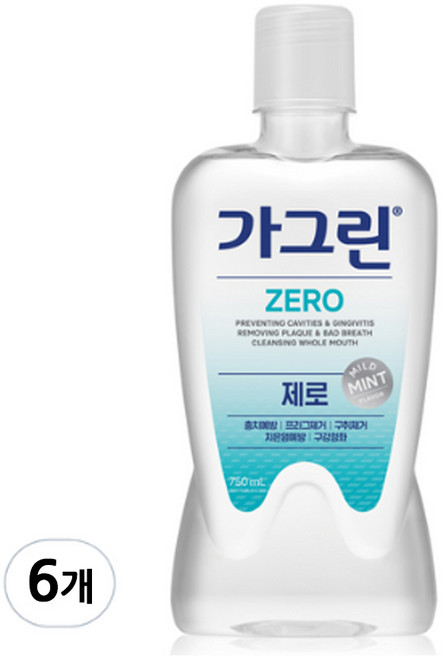 가그린 제로 구강청결제, 750ml, 6개