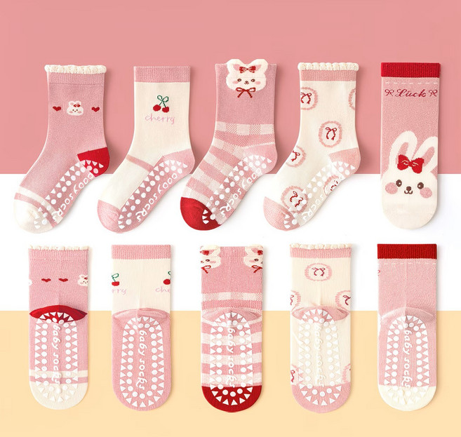 아동 미끄럼방지 양말 여아 토끼 - 5개입