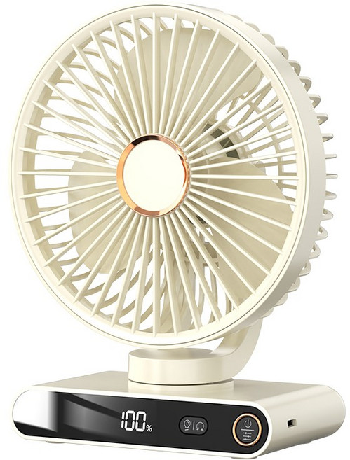 YINUO 탁상형 벽걸이형 천장형 충전식 무선 탁상용선풍기 디지털 스마트 디스플레이 5단 풍속 분위기 조명 캠핑 기숙사 학생용 회전 무선 탁상용선풍기, 화이트 (충전식)