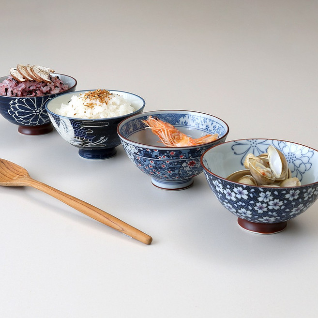 카넨큐 일본 도자기 밥공기 국그릇 돈부리 4P 세트, 1박스, 대접2호 4P