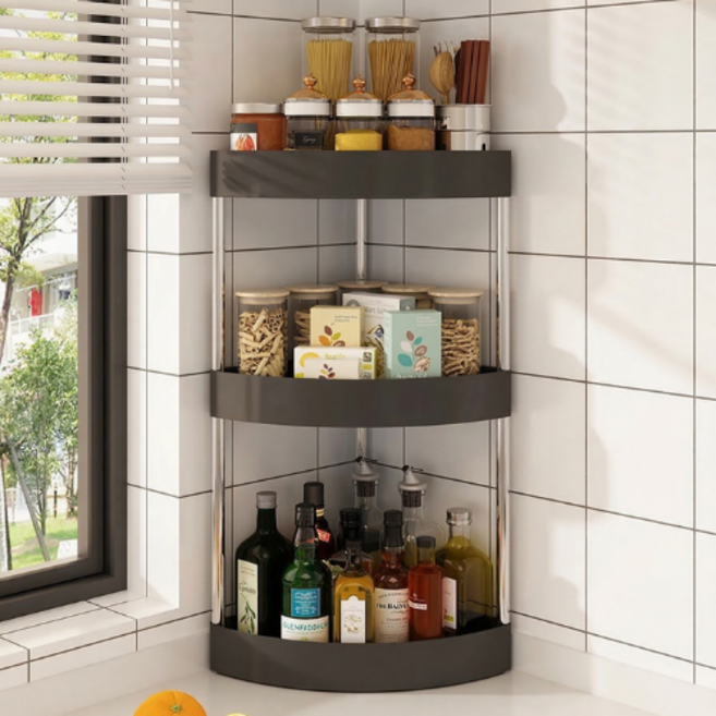휘경일 주방 코너 다기능 양념통 선반, 1개, 블랙
