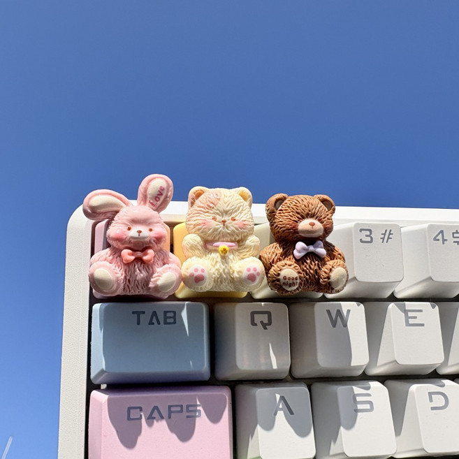 포인트 키캡 고양이 토끼 곰돌이 세트 (3p), 3종 세트, 귀여운 키캡
