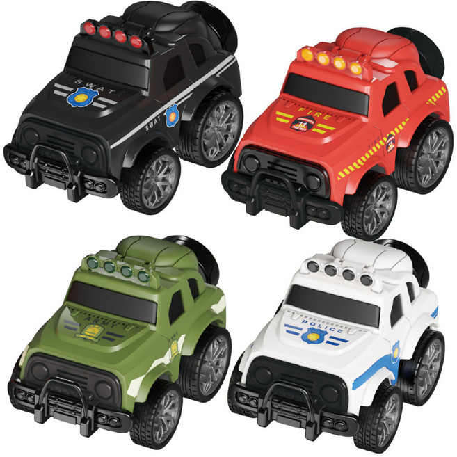 토이즈데이 레스큐 SUV 풀백카 어린이 장난감 단체 선물 구디백, 1세트, 군용차+소방차+경찰차+특수기동대
