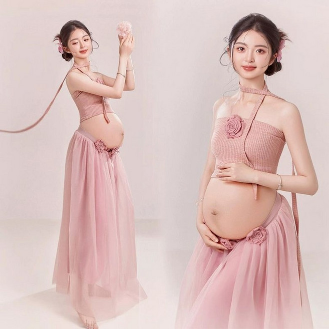 블랙 만삭 촬영 옷 주수 투피스 사진 오프숄더 임산부, 44번 상의 드레스
