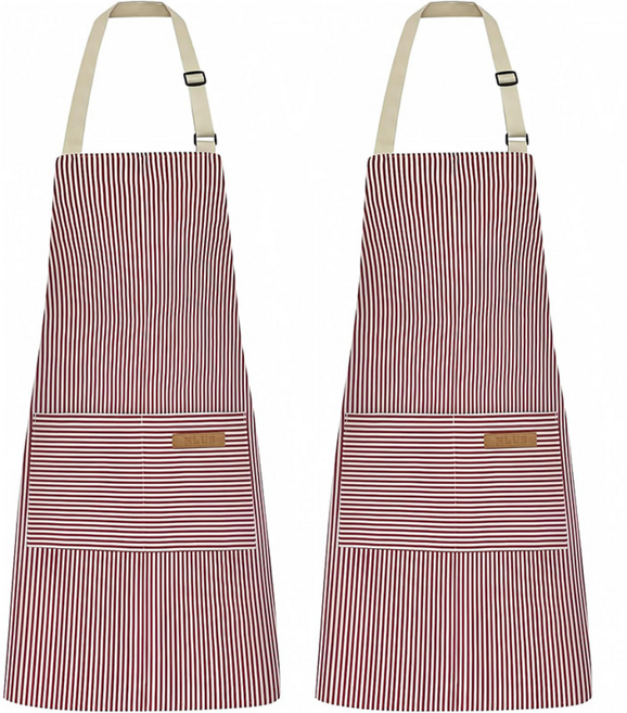 掛脖條紋圍裙 餐廳 奶茶咖啡店 烹飪 廚師 工作服, 粉色細條紋