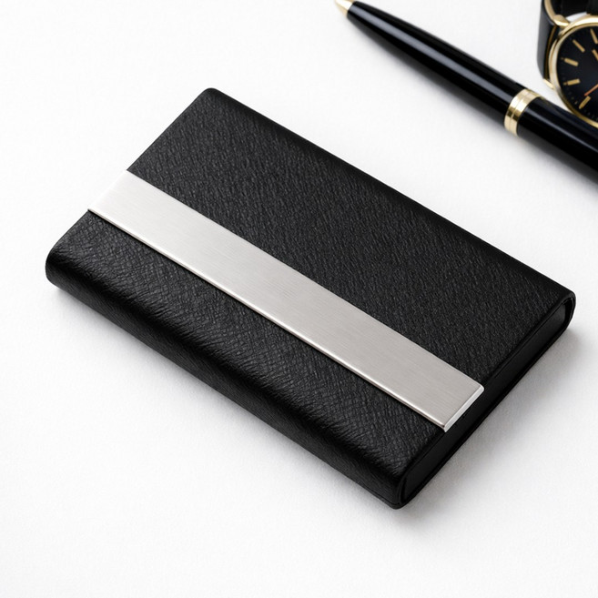 굿즈라이프 마그네틱 가죽 고급 메탈 명함 케이스, 1개, 모던블랙