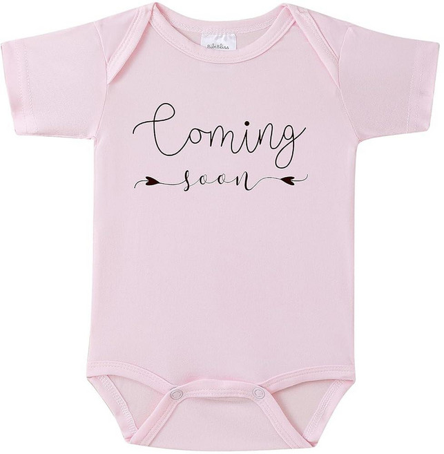 BIBIBLISSBABY Baby Coming Soon 임신 발표 유아용 바디수트 조부모를 위한 새로운 선물 Taro 0-3개월 227901, Blush