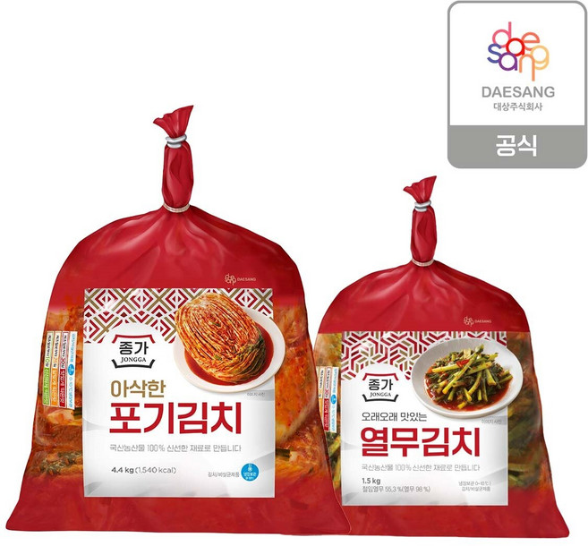 (M)[종가] 아삭한포기김치 4.4kg + 열무 1.5kg, 1개, 5.9kg