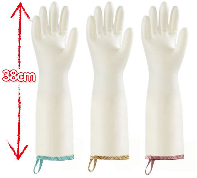 담담라이프 38cm 더 길어진 걸이형 튼튼한 니트릴 고무장갑, 핑크/그린/노랑, M, 3개