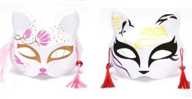 여우 고양이 가면 2종 세트 코스프레 파티 마스크, 1세트, 핑크,골드