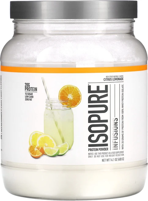 이소퓨어 인퓨전 프로틴 파우더 시트러스 레모네이드, 1개, 400g - 쿠팡