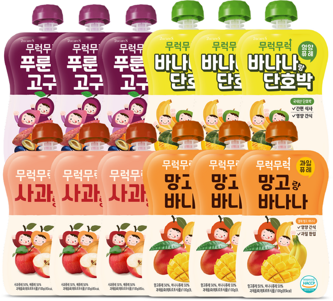 무럭무럭 과일퓨레 알뜰팩 모음, 100g, 12개, 사과배/망고바나나/푸룬고구마/바나나단호박