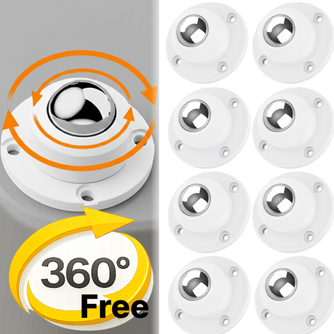 다살래 이동식 왕눈 롤러 바퀴 무타공 부착형, 8개, 화이트