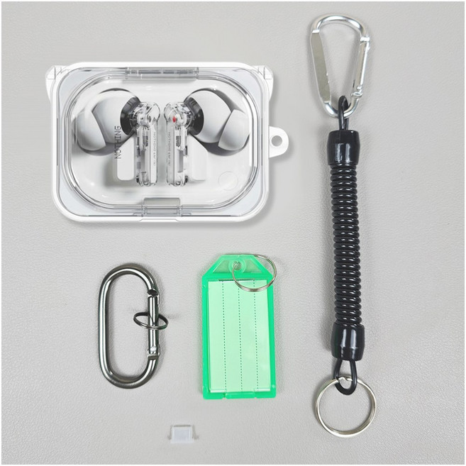 호환 낫싱 이어a 투명 케이스 카라비너 코일스트랩 네임태그 USB-C포트마개 5종 세트, 낫싱 이어a 투명커버 5종세트