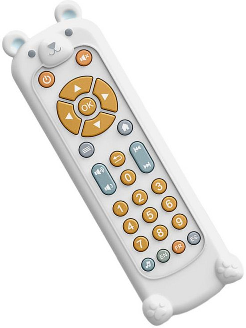 JC 원격 전화 플레이 세트 음악 TV 리모컨 1 2 3세를 위한 교육용 현실적인 유아 TV 원격 장난감 척, 17x5x2cm, 실리콘, 화이트 앤 베어 케이스, 1개
