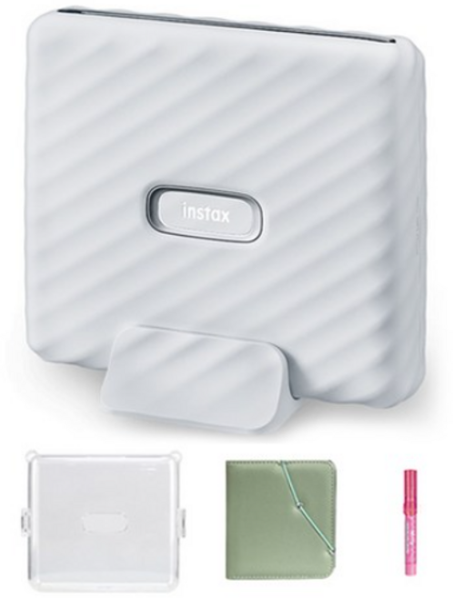 인스탁스 와이드링크 즉석카메라 애쉬 화이트 FI022W + 전용케이스 투명 + 와이드앨범 랜덤발송 + 미피펜 랜덤발송 세트, 1세트