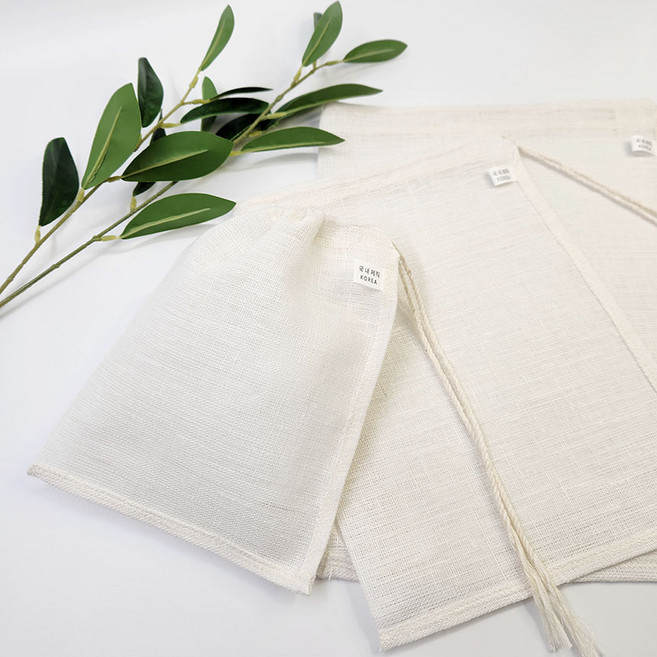 국내제작 공장직영 태영상회 국산 한끈 삼베주머니 19x26 육수 막걸리 두부 한약 거름망 자루 보자기 다시망, 3개