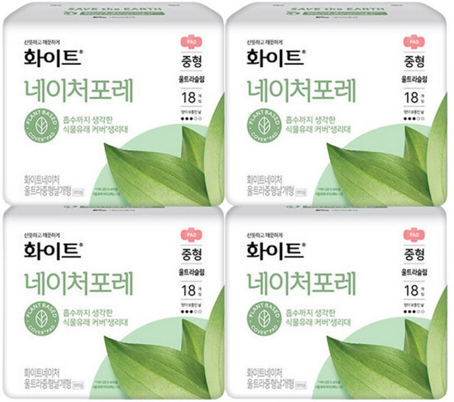 화이트 네이처포레 울트라 중형 18매 X 4팩, 4개