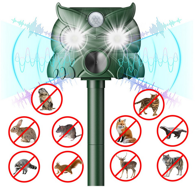KC인증 LED경보음 강력 초음파 태양열 충전 USB 충전 적외선 방수 20여종 동물해충 두더지 모기쥐좀먹은야생사슴퇴치기, 쥐퇴치기-666
