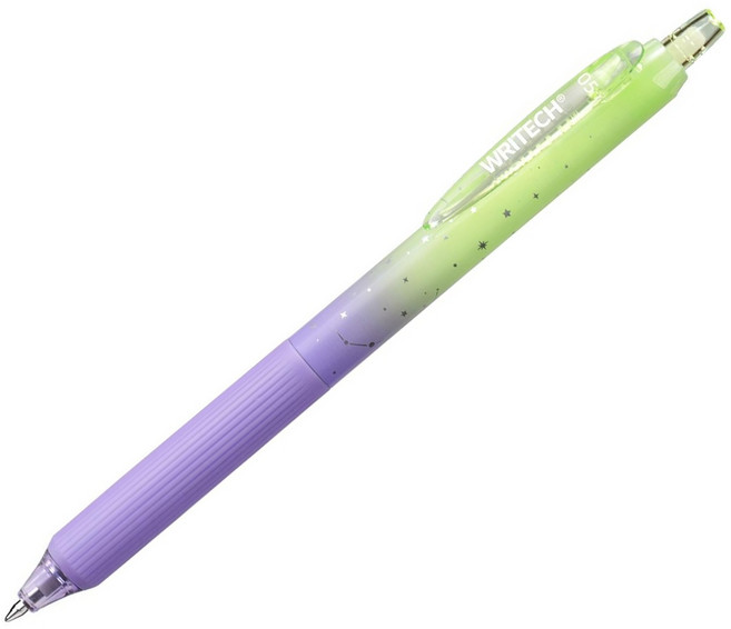 WRITECH 星空漸變按動鋼珠筆 W-0163 0.5mm 綠/紫, 綠桿紫色握套, 1個
