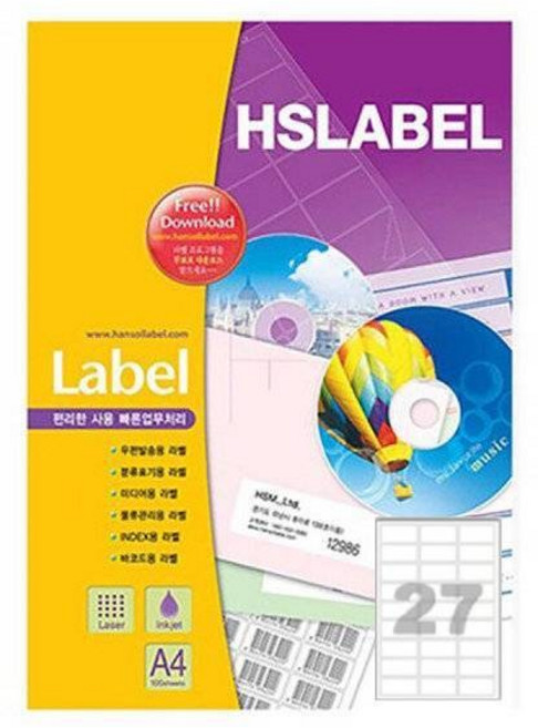 한솔)바코드용라벨 100매, 27칸/HL4309, 1개, 27칸