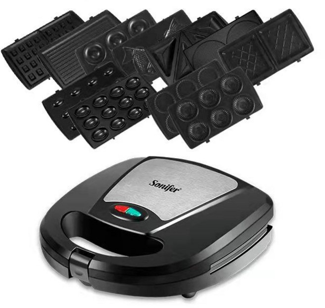 S0nifer 3-in-1 5-in-1 7-in-1 9-in-1 다기능 와플 샌드위치 기계 도미 금형 스테이크 메이커, C. 기본 9set