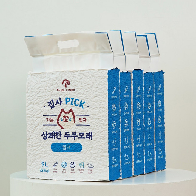 집사픽 상쾌한 고양이 두부모래 가는입자, 3.2kg, 5개, 밀크향