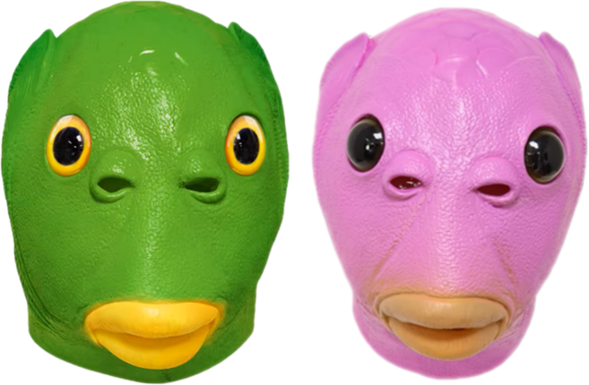 물고기가면 생선가면 동물 외계인 할로윈 코스튬 라텍스, 1개, 초록색+보라색