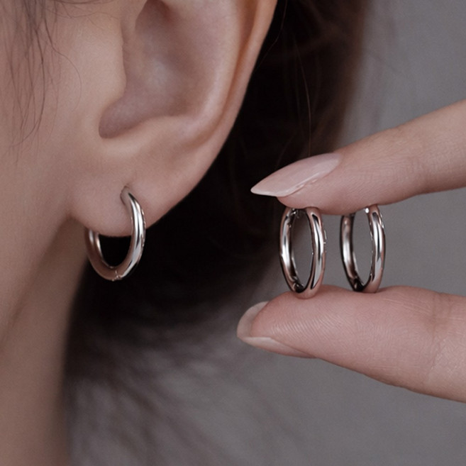스테인리스 원터치 링 귀걸이 12mm 심플 미니 링귀걸이 데일리 귀걸이 1+1