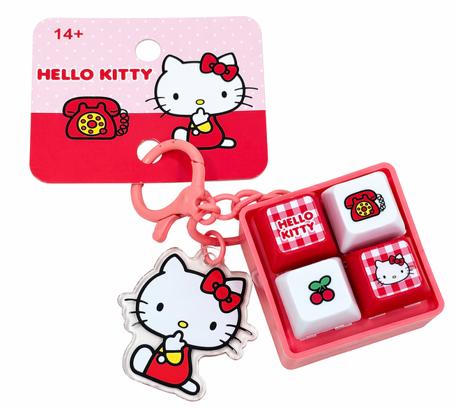헬로키티 키캡 키링 산리오 정품 딸깍이 클릭커 LED 키캡 열쇠고리 가방고리, 레드, 1개