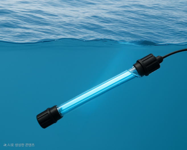 수질 살균 수족관 백탁현상 어항 녹조 제거제 수영장 방수 살균기 업소용 활어 살균 램프 소독약 횟집 수조 수질관리제 염소 물 곰팡이 청태 개선제 비린내 이끼 방지 약품, 1개, 12.8W