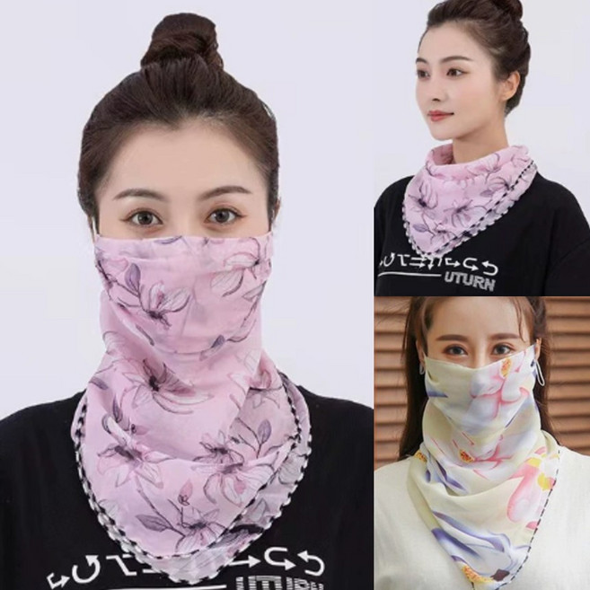 [1+1] 여성 숨쉬기편한 쉬폰 플라워 골프 등산 스카프 마스크