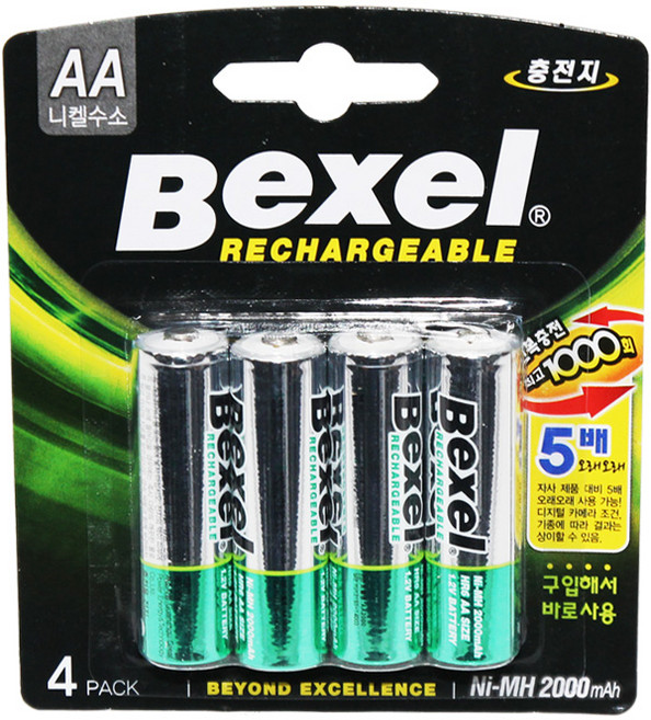 벡셀 충전용 건전지 (니켈수소 충전지), AA, 4개입, 1개
