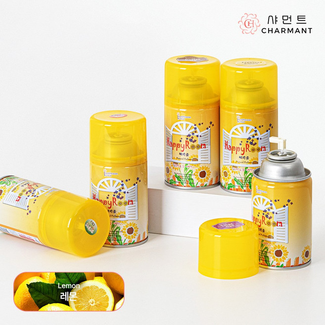 화장실 타이머 자동 방향제 분사기 실내 욕실 사무실 거실 분사형 (레몬), 280ml, 3개, 레몬