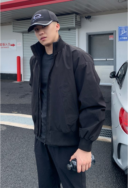 簡約時尚立領夾克 男士純色百搭冬新款潮流寬松休閑外套