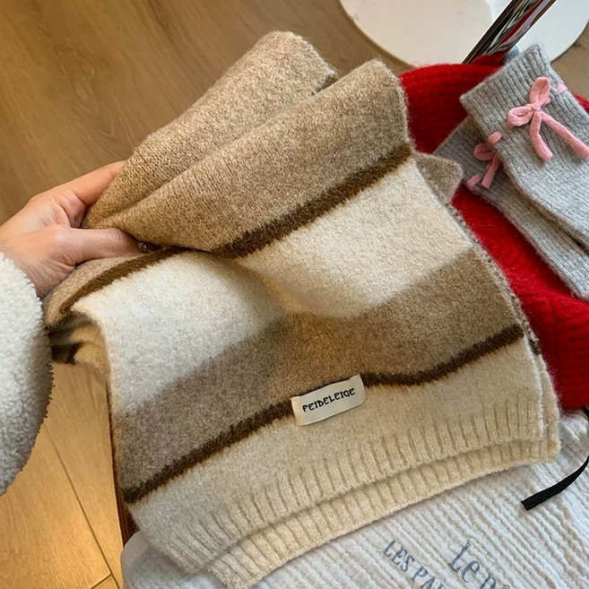 겨울 여성 목도리 크리스마스 분위기 스트라이프 스카프 따뜻함 스타일 YLP