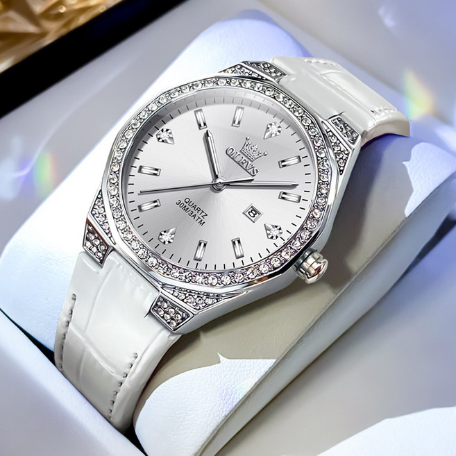 OLEVS 여성손목시계 정품쿼츠 럭셔리 명품 워터프루프 야광 일력 가죽