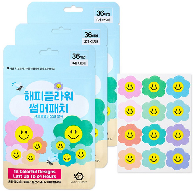 해피플라워 모기패치 썸머패치 기피패치 국내제조, 혼합색상, 3개