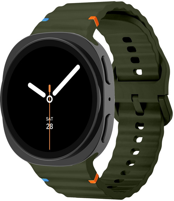 밴드톡 갤럭시워치8 호환 40/44/46mm 실리콘 스포츠 밴드 컬러풀한 스티치 스트랩, 군녹색