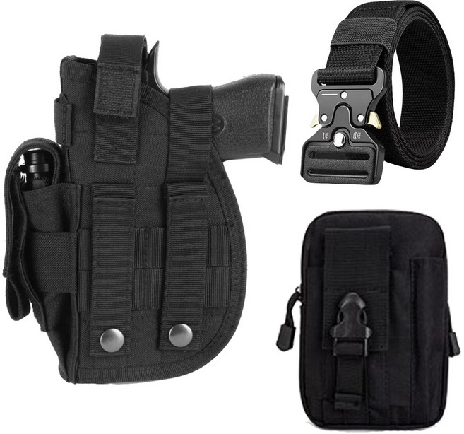 알케이브 권총집 홀스터 권총 핸드건 파우치 케이스 2종 3종 벨트 세트 서바이벌 밀리터리, 1세트, 3종 블랙