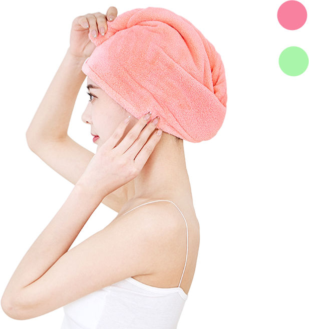 AmiWear 1+1 극세사 드라이 헤어 타월 빨리마르는 머리 수건 2p, 1세트, 핑크+그린