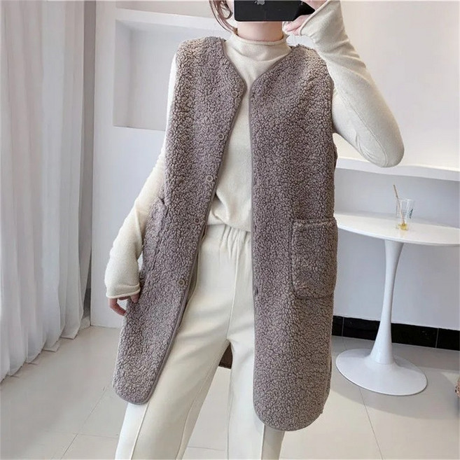 TKX 조끼 여성 양털 롱 베스트 편한 보온 가을 겨울 데일리 사무실 빅사이즈 KC81