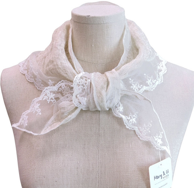 메리앤유 레이스 미니 삼각 쁘띠 여름 린넨 스카프 국내산