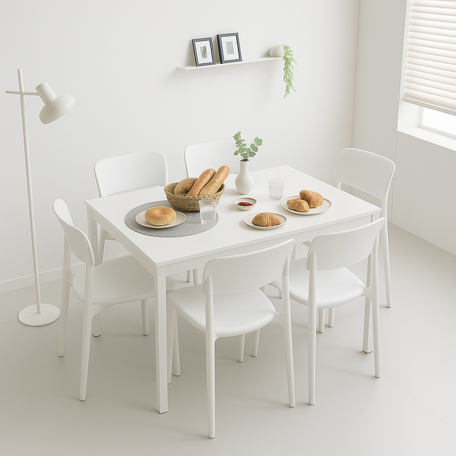 비셀리움 식탁세트 심플 모던 2인용 4인용 테이블 1200 + 리본체어 2개, 화이트 의자2, 화이트/네추럴